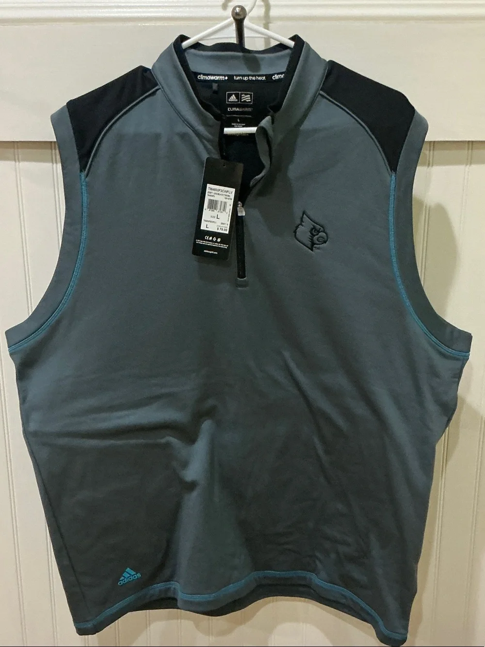 adidas Slate Blue and Black Sleeveless Quarter-Zip Golf Vest